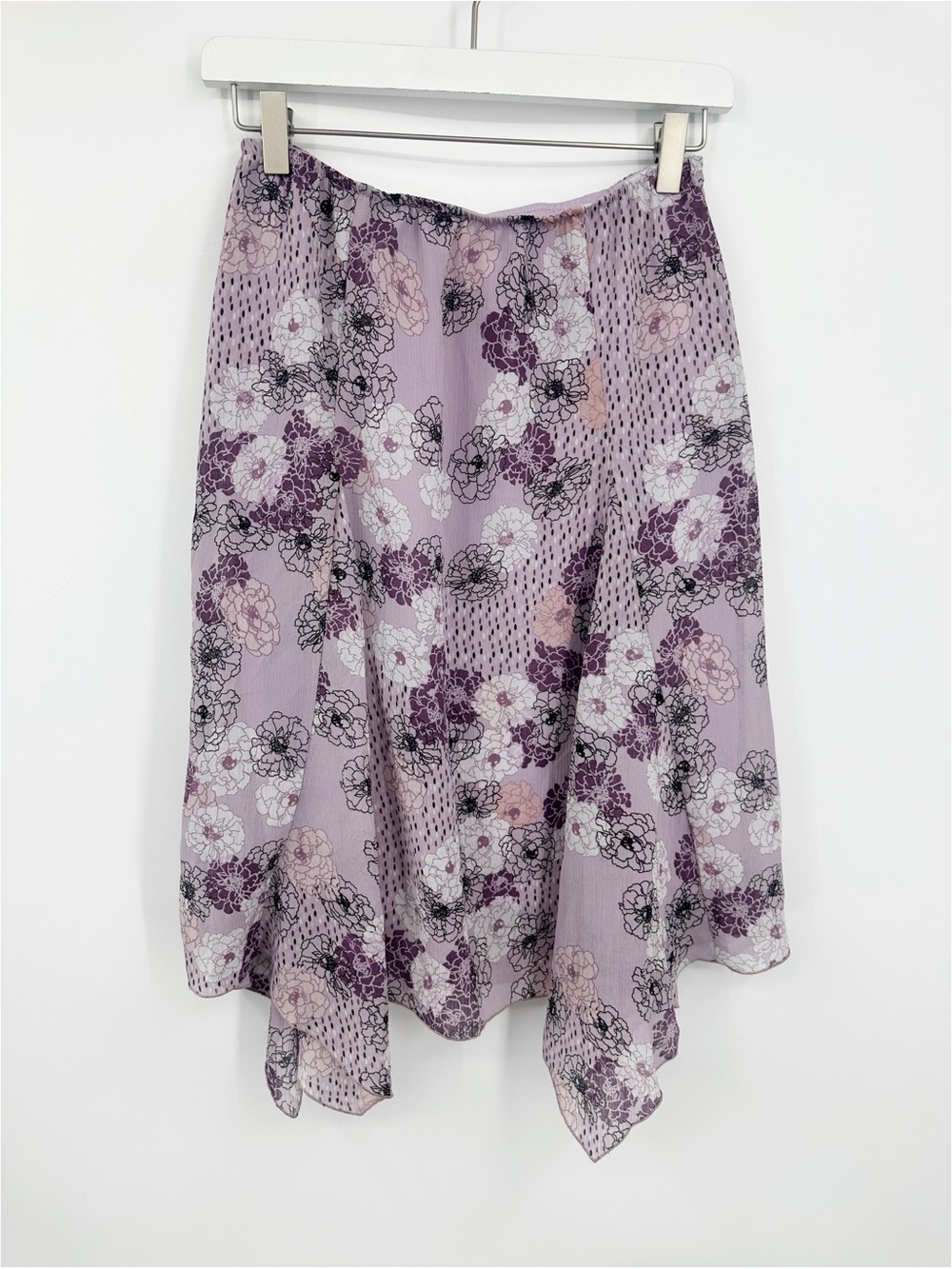 Vintage Y2K Purple Floral Midi Skirt Size Small Whimsical Fairycore